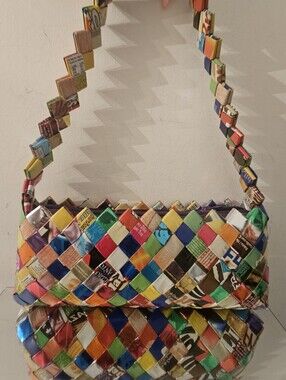Handwoven Multi-Color Recycled Paper Shoulder Bag